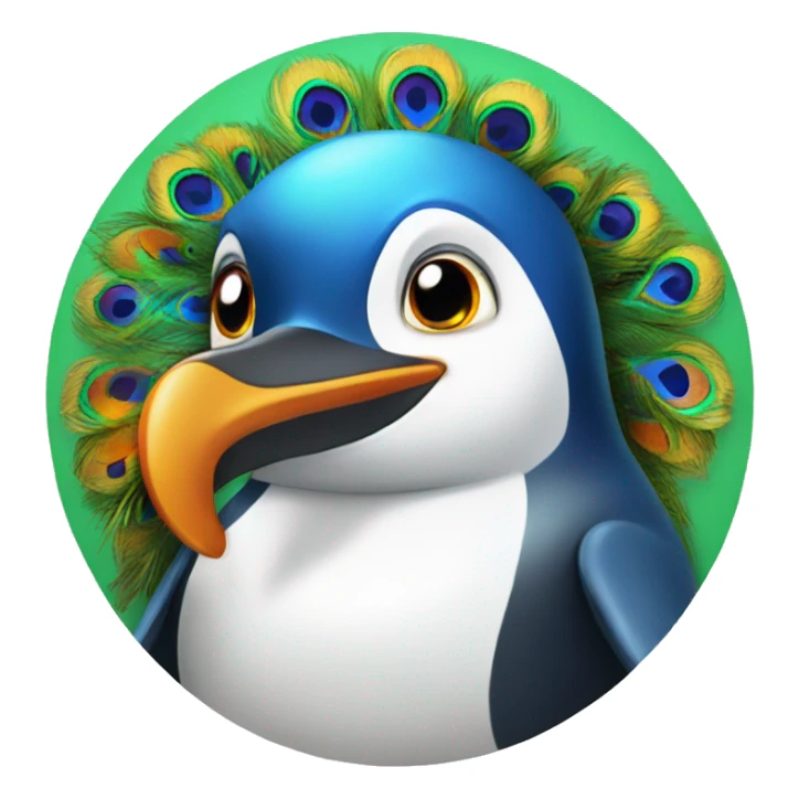 penguin with peacock wheel behind the penguin sticker