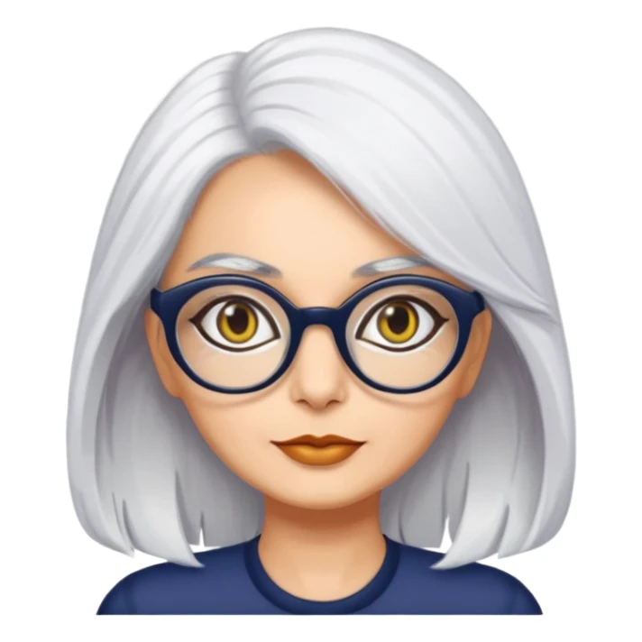 seema anand white hair with cat eyed specs sticker