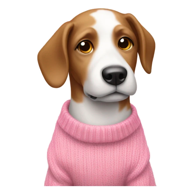 White and brown dog wearing a pink sweater sticker