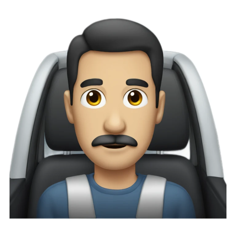 dark hair dark eye man with mustache sitting in car sticker