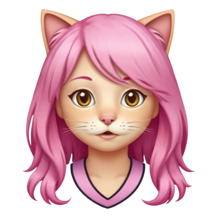 calico cat wear long pink hair wig sticker