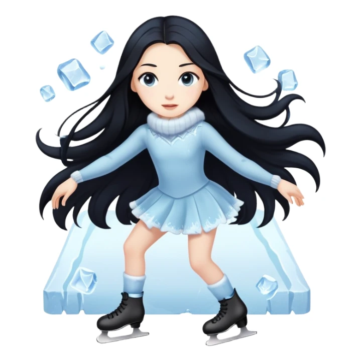 pale girl with long black hair ice skating sticker