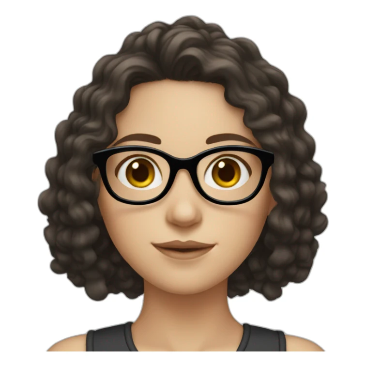 White girl with dark curly long hair with specs sticker