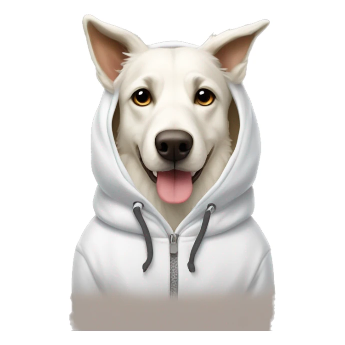 white swiss shepard dog wearing a moose hoodie sticker