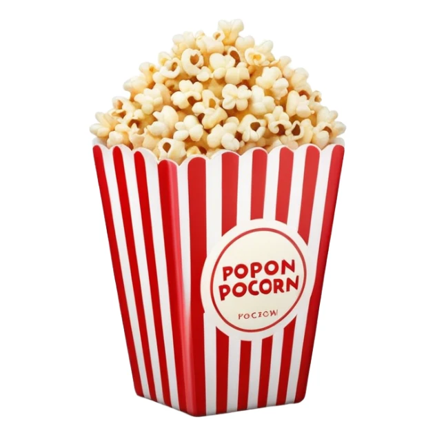 ultra minimalist popcorn in red and white vertically striped box, very simple clean iOS emoji style, minimal details, glossy finish sticker