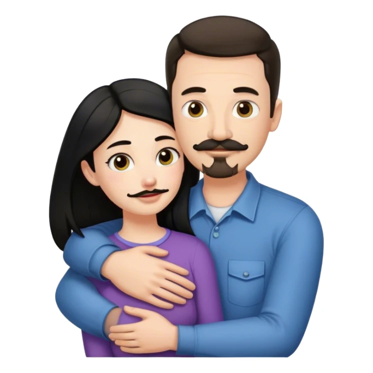 Tall white man with thin dark brown hair mustache and goatee, hugging a short pale woman with long black hair sticker