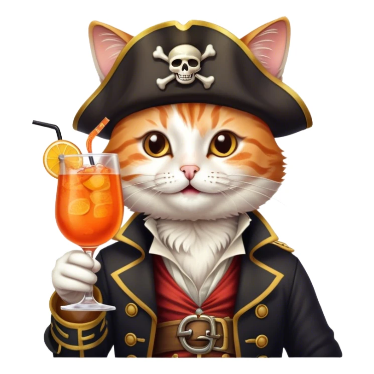 a happy pirate cat drinking aperol spritz cocktail sticker