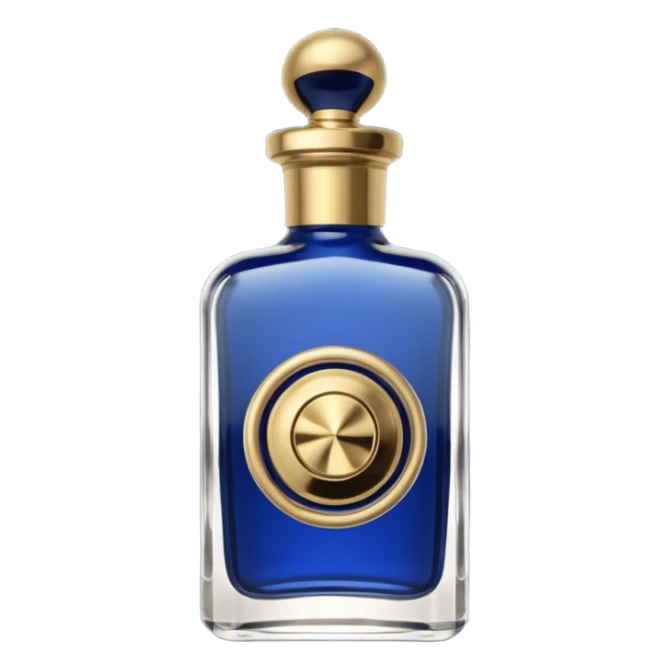  cologne bottle with gold knob lid dark blue sticker