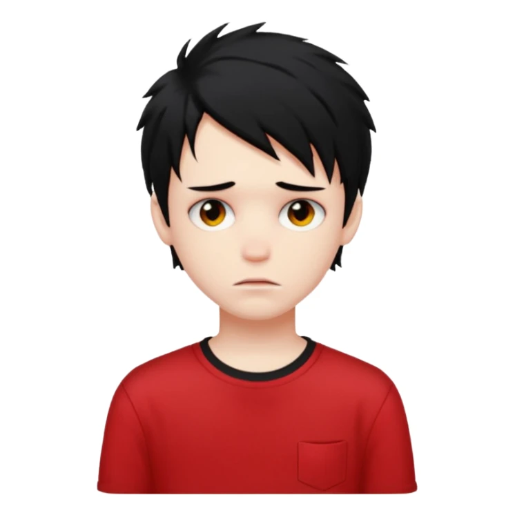 zombie boy with messy black hair and red shirt emo sticker