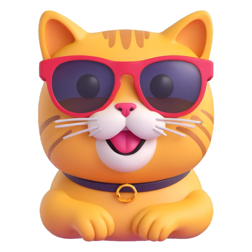 cat wearing sunglasses, fun and vibrant 3D emoji style sticker