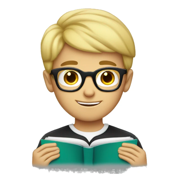 Smart looking blonde haired boy wearing glasses reading a book sticker