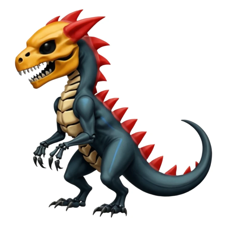 Oily smooth glossy evil sharp edgy badass skeleta skull-face skull-masked skull-headed l Charmeleon-Zeraora-Salandit-fusion, full body sticker
