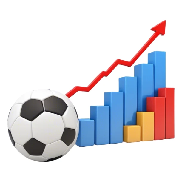 Cinematic realistic 3d growing bar graph next to a soccer ball sticker