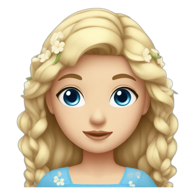 cute girl  with blue dress, blue eyes, and flower sticker
