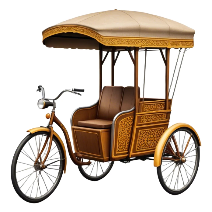 ​Cinematic Realistic Cyclo Rickshaw, depicted as a classic manually operated tricycle-style rickshaw with a simple, rustic design and intricate details, rendered with realistic textures and natural urban lighting that captures its cultural charm and timeless functionality, sticker