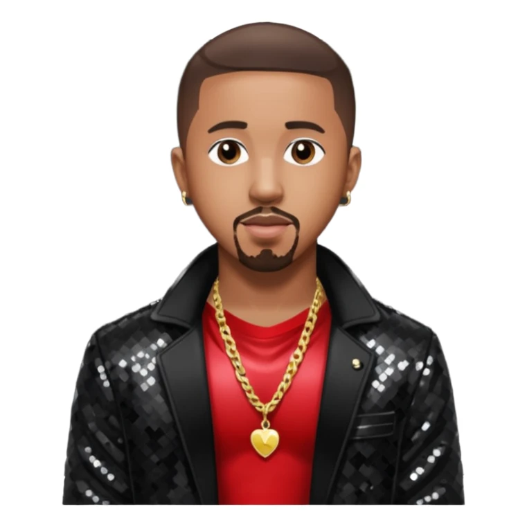 Marques Houston with dark brown hair, black sequin jacket, shirtless with necklace sticker