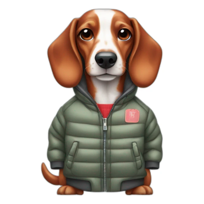 Red and white sausage dog in cool jacket sticker