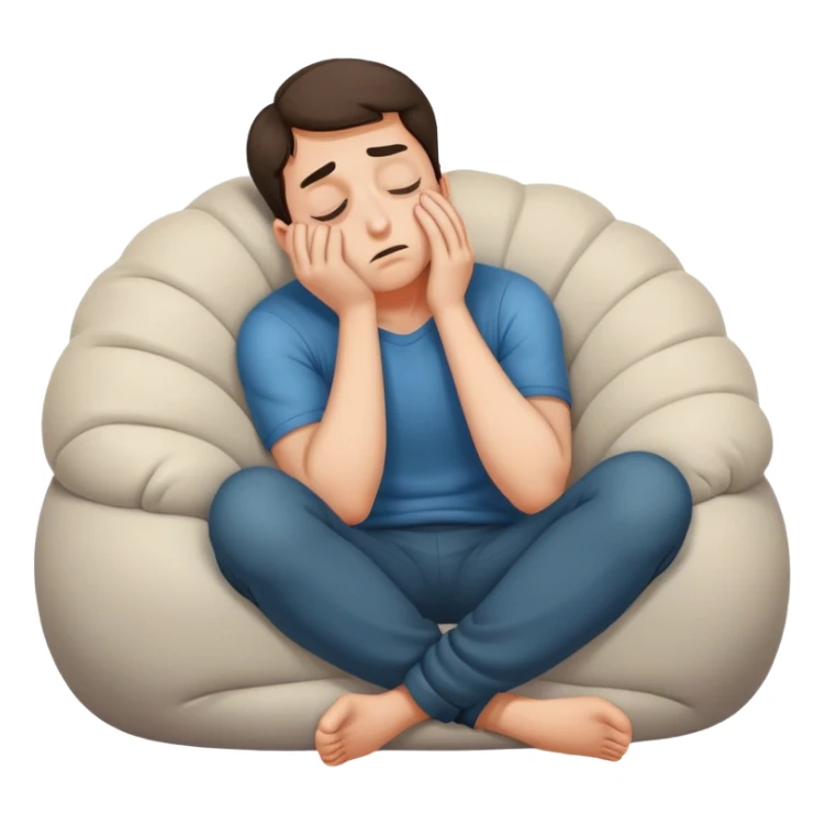 Scared man sitting curled up on himself, hidding his eyes sticker