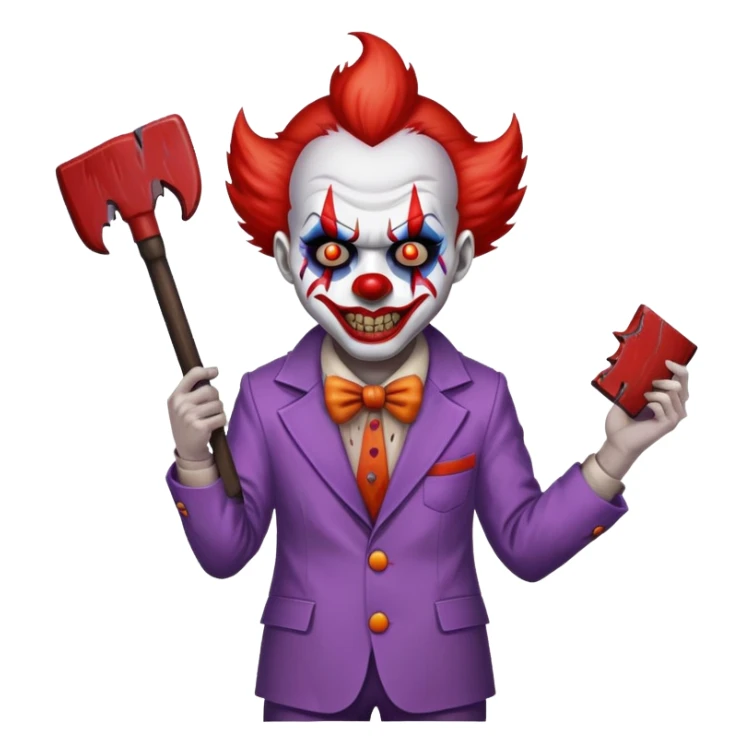 demonic clown wearing a leisure suit with accessories sticker