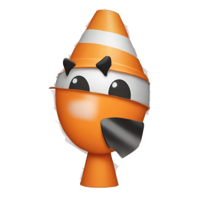 A guy with a orange traffic cone on his head that goes all the way down to his eyes  sticker