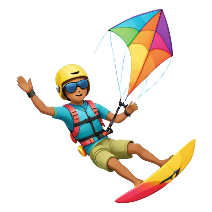 A vibrant kite soaring high in the sky, attached to a kiteboarder riding the waves below. The scene is filled with bright colors, capturing the energy of the sport. The background features the ocean, wind-blown waves, and a clear sky, showcasing the excitement and freedom of kiting. sticker