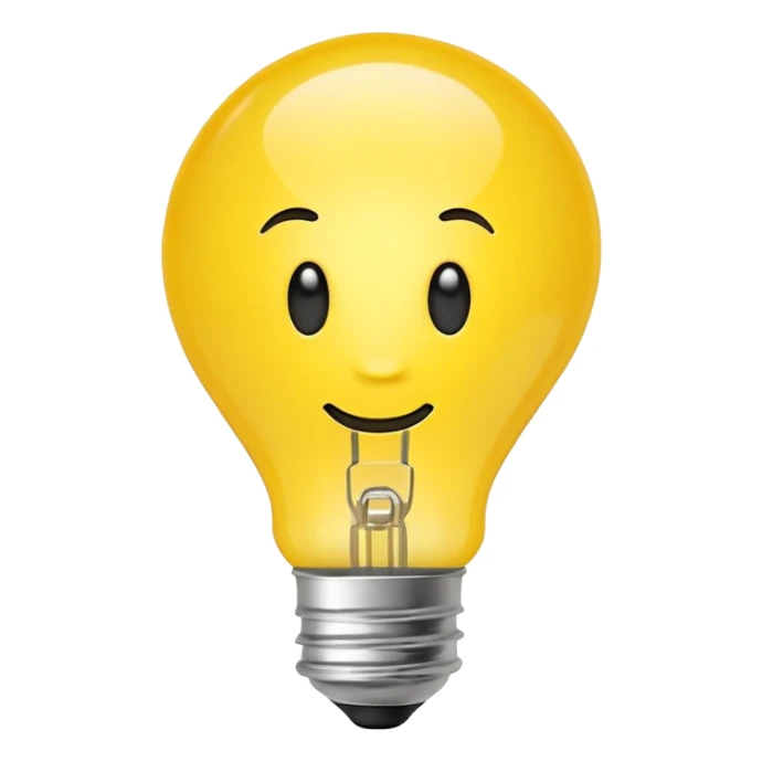 Yellow light bulb emoji representing a good idea, with a green check mark for approval. Simple emoji style, flat design, bold colors, clean lines, no text, transparent background. sticker