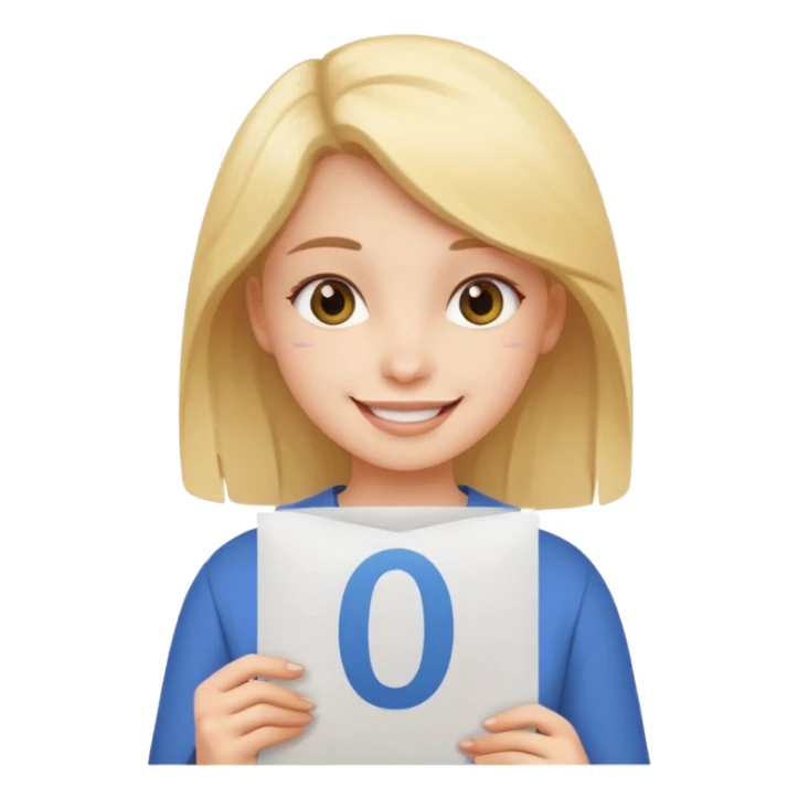 Girl holding a paper with a number sticker