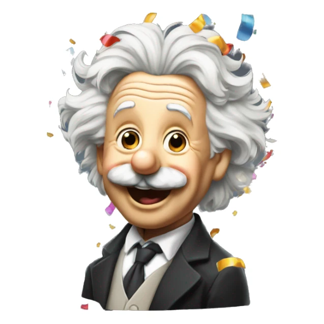 happy albert einstein with party hat confetti and confetti popper sticker