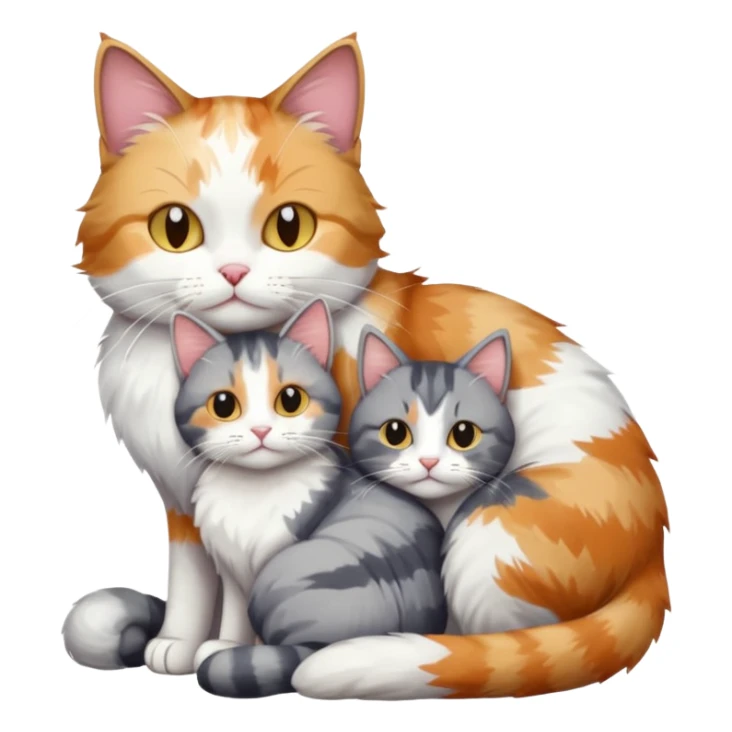 full body colourful light patched calico + white tabby cat cuddling a grey and white cat  sticker