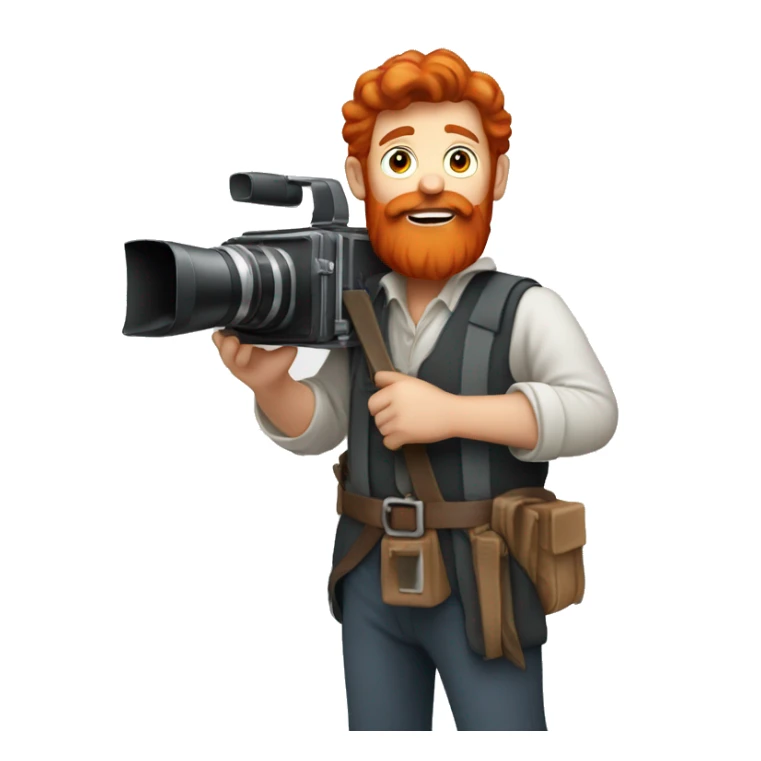 A peasant with a red beard, holding a movie camera in his hands sticker
