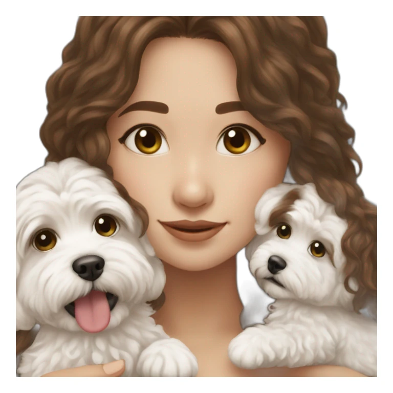 Long brown hair girl with white maltipoo sticker