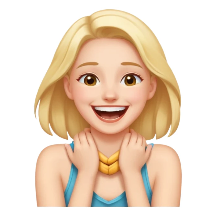 girl putting hands around her neck herself while laughing sticker