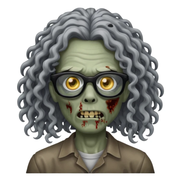 Zombie with long curly hair and black glasses  sticker