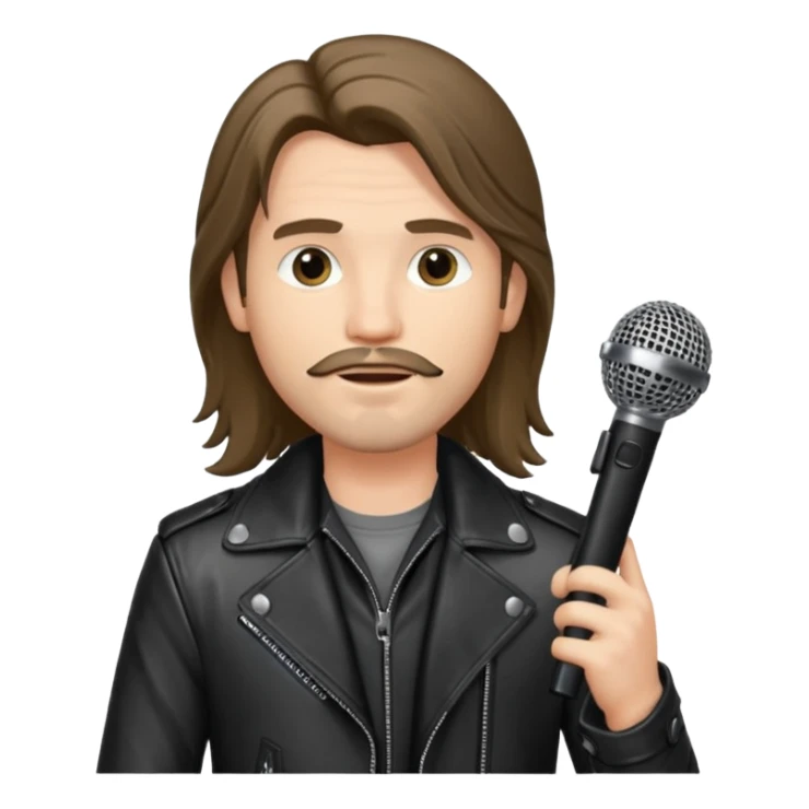 lether jacket log hair man holding microphone sticker