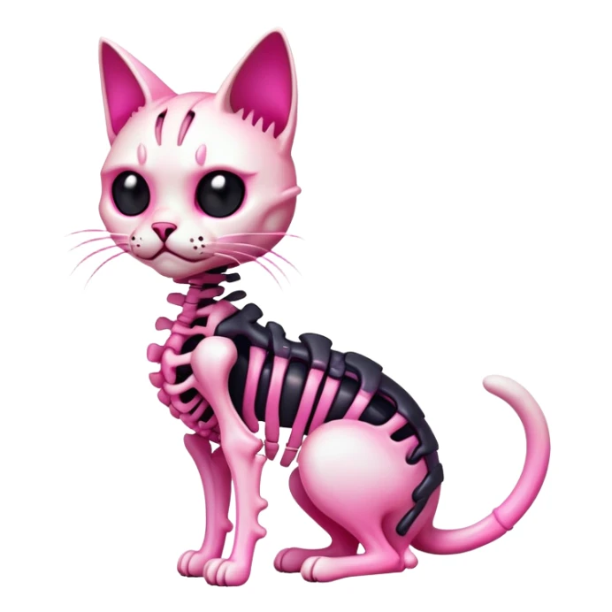 A black and pink gradient epic shiny cool edgy skeletal cat, full body sticker