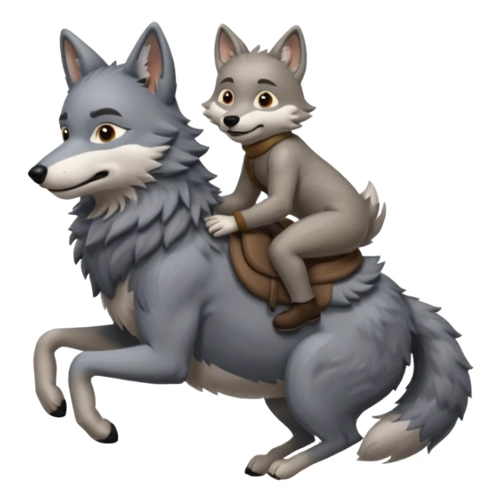 A wolf riding on the back of another little wolf sticker