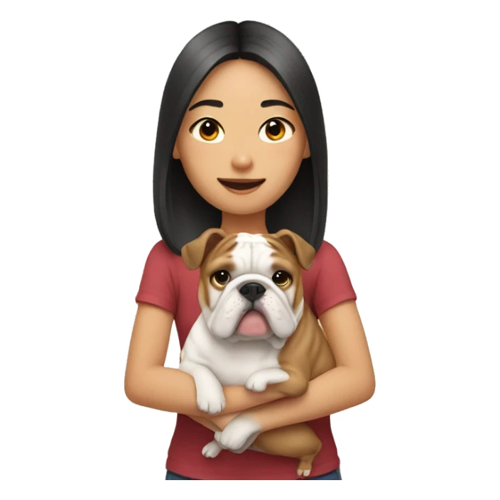 asian girl holding english bulldog sticker