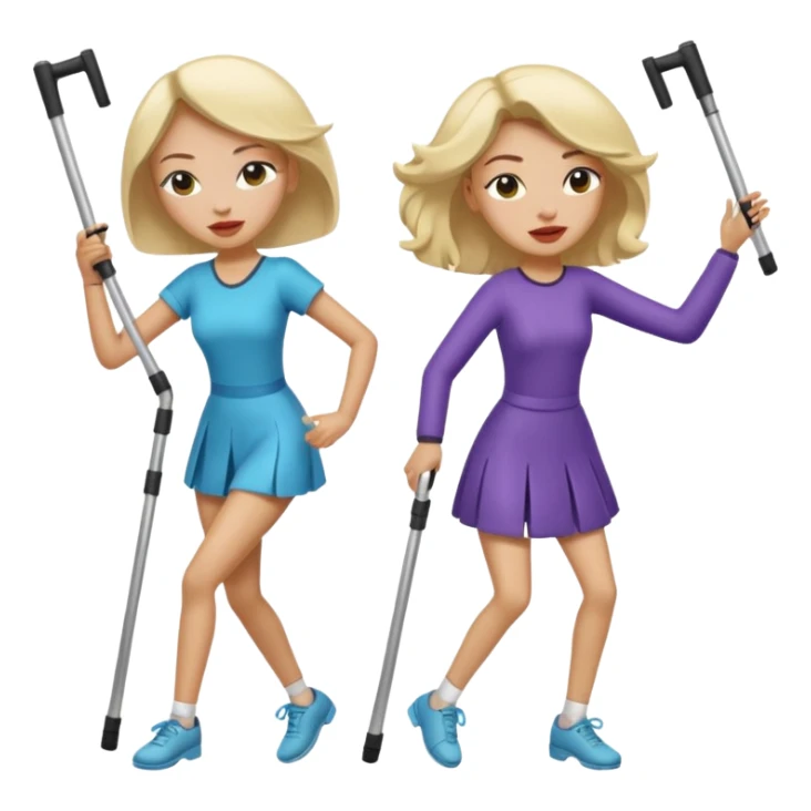 A woman dancing with one eye closed and another dancing with crutches. sticker