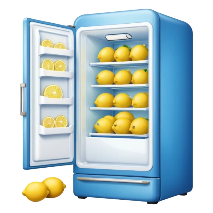 a blue refrigerator full of lemons sticker