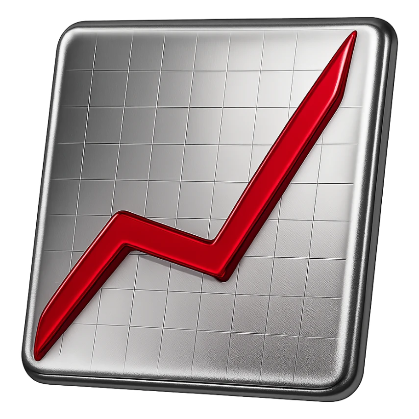 Rotate the chrome metallic chart to face forward. Keep the red line shiny and red. Make the grid lines subtle. No background. sticker