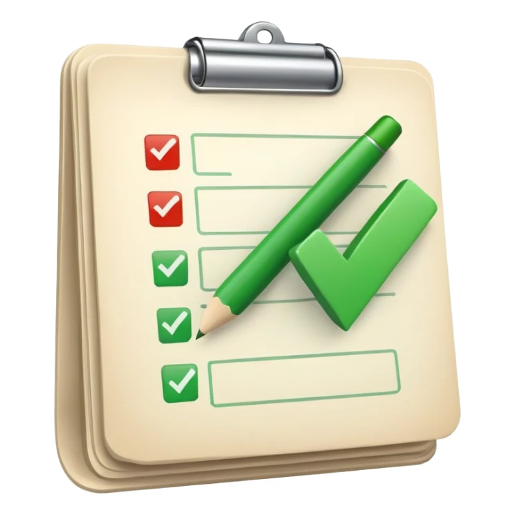 A checklist with a prominent green checkmark on the first item, symbolizing tracking completed tasks and progress sticker