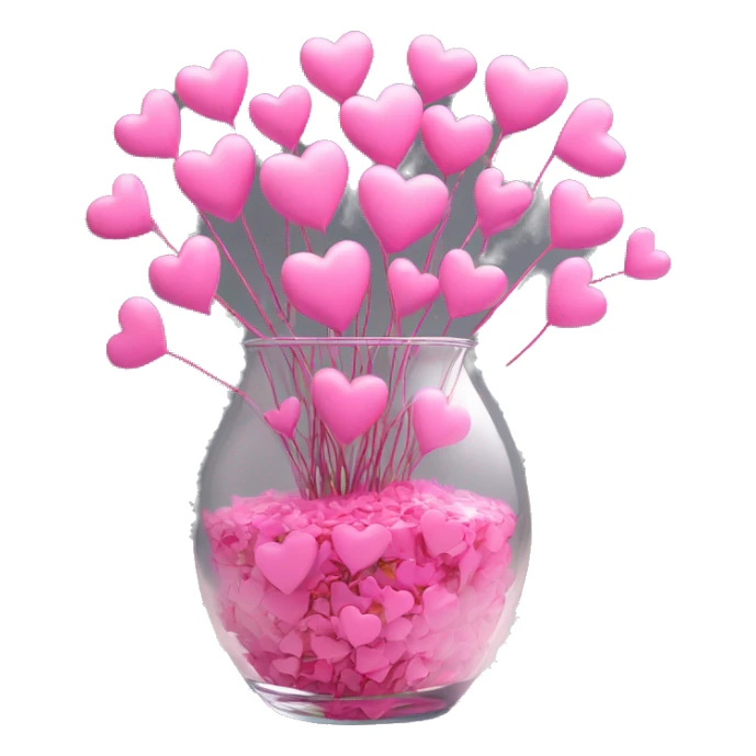 10000000 huge pink hearts on stems in a clear glass vase sticker