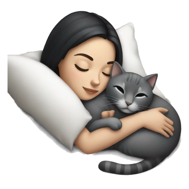 White Girl dark hair sleeping with grey cat sticker