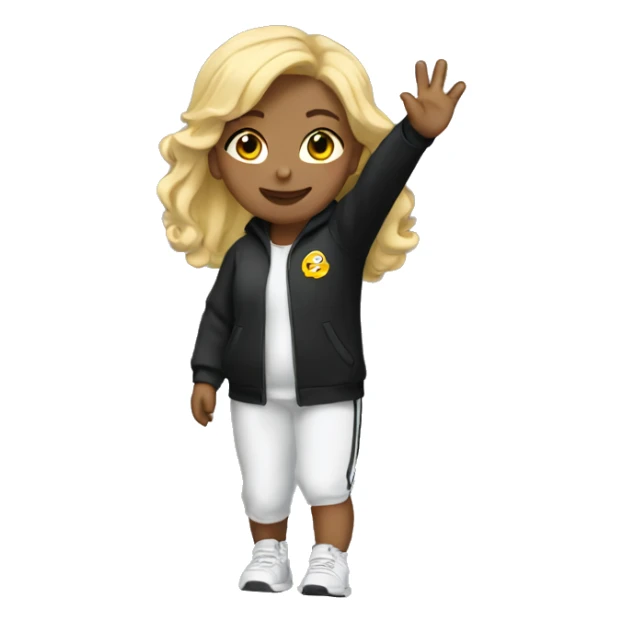 Light girl in black tracksuit waving sticker