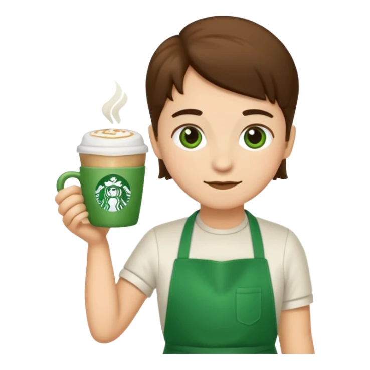 Barista + green apron + latte cup sticker