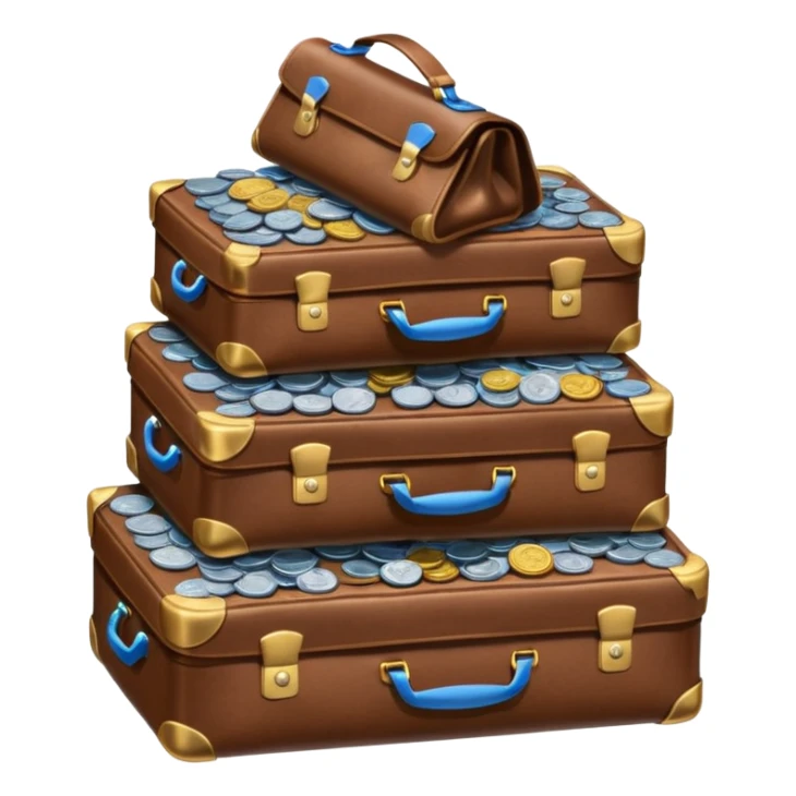 leather bag on top of blue coins stack sticker