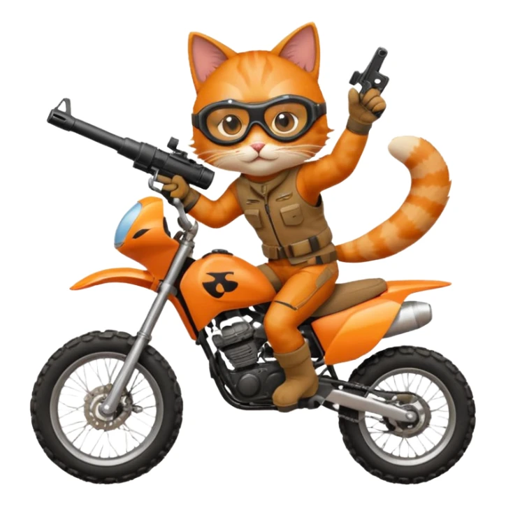 Cat on a dirt bike shooting a gun in the air sticker