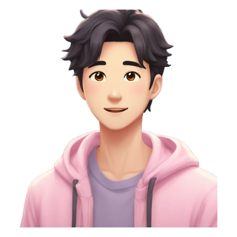 Gorgeous bright sparkly romantic Asian anime pastel guy with blushing face aesthetic trending style outside sticker