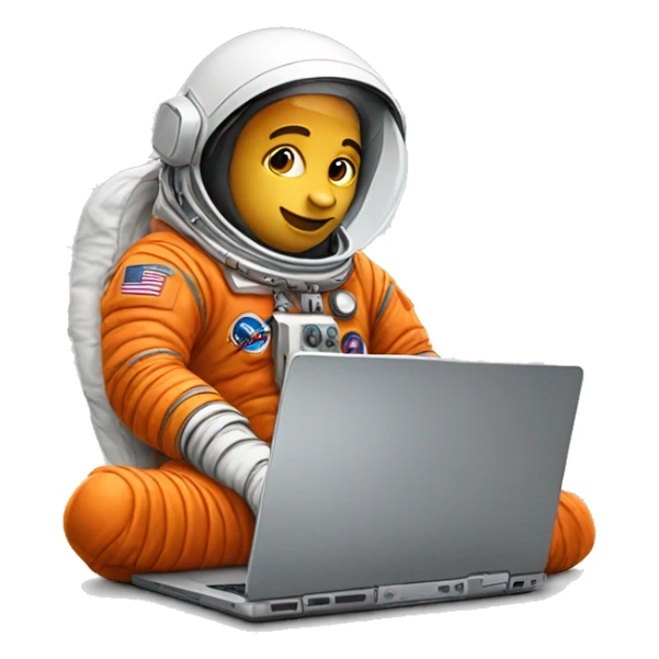 Astronaut in orange costume uses laptop sticker