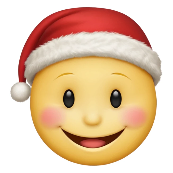 Smiley face smiles with closed eyes in a red Christmas hat sticker